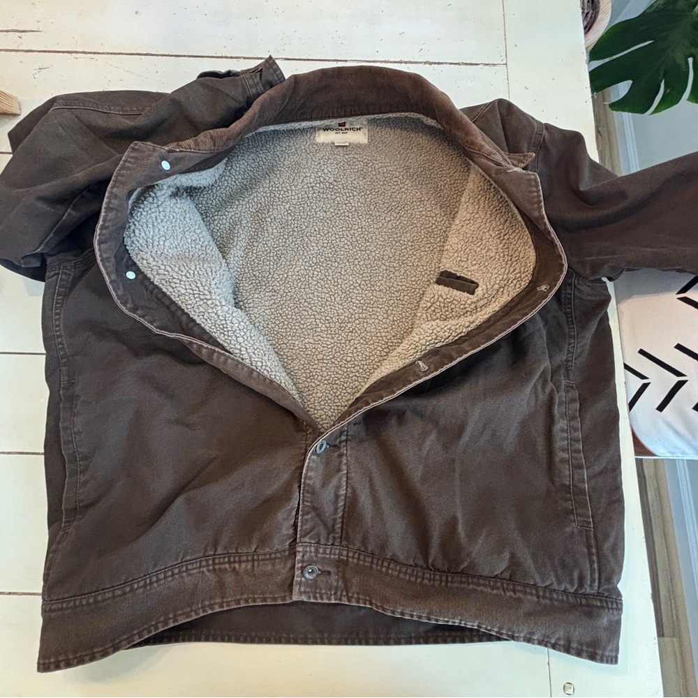Woolrich Canvas Sherpa Lined Trucker Jacket Mens XXL Brown Barn Chore Coat Work - Picture 6 of 11